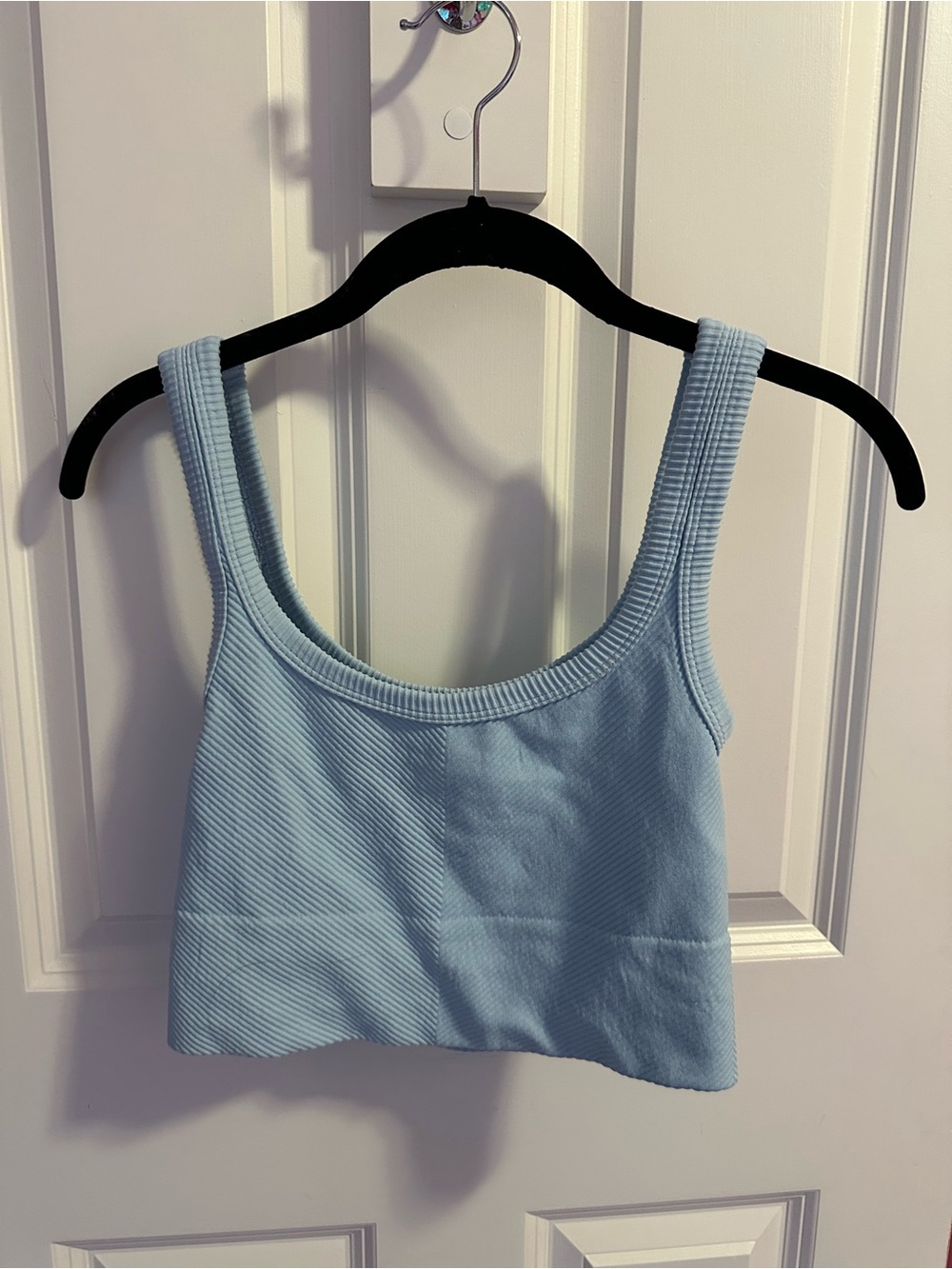 Light Blue Ribbed Scoop Neck Crop Tank Top